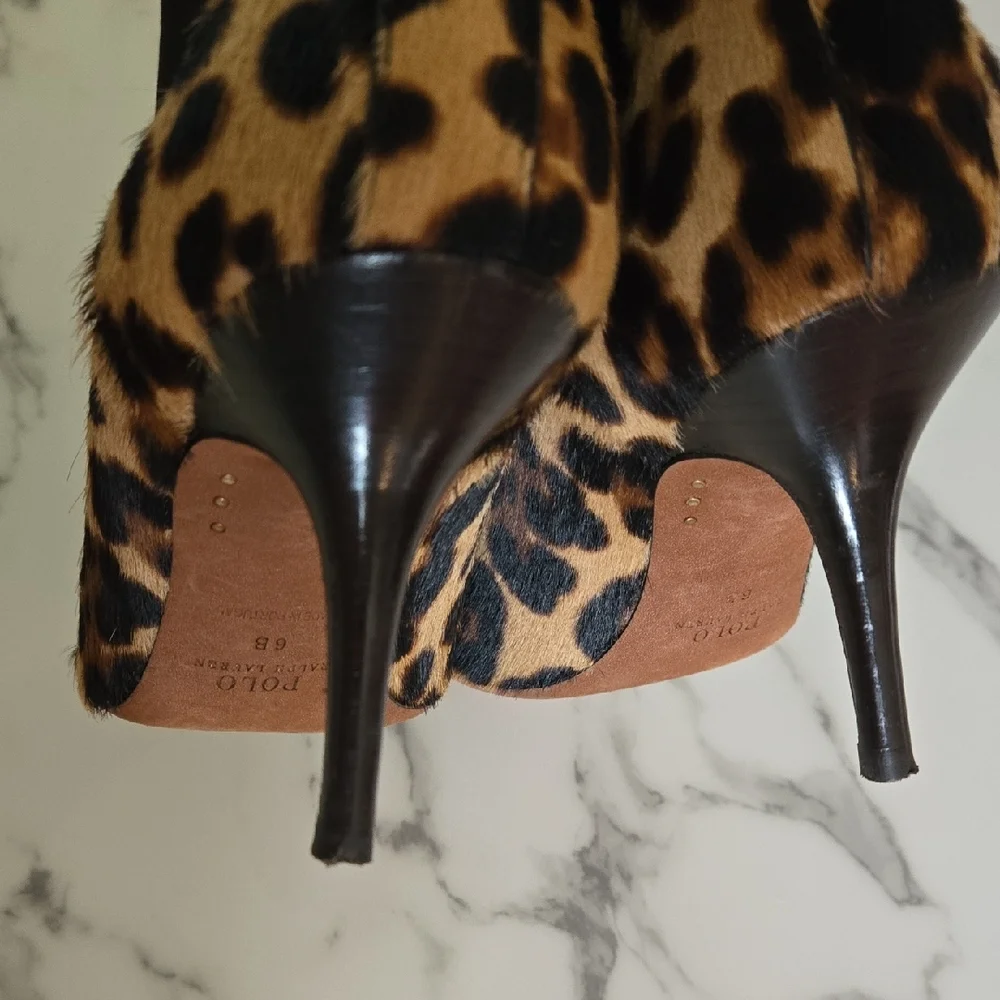 Polo Ralph Lauren Leopard Calf Hair Chelsea Booties Pashia Almond Toe Ankle Boot - Picture 7 of 7